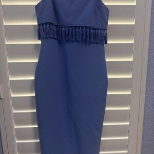 Blue Fringe Strapless Sheath Dress